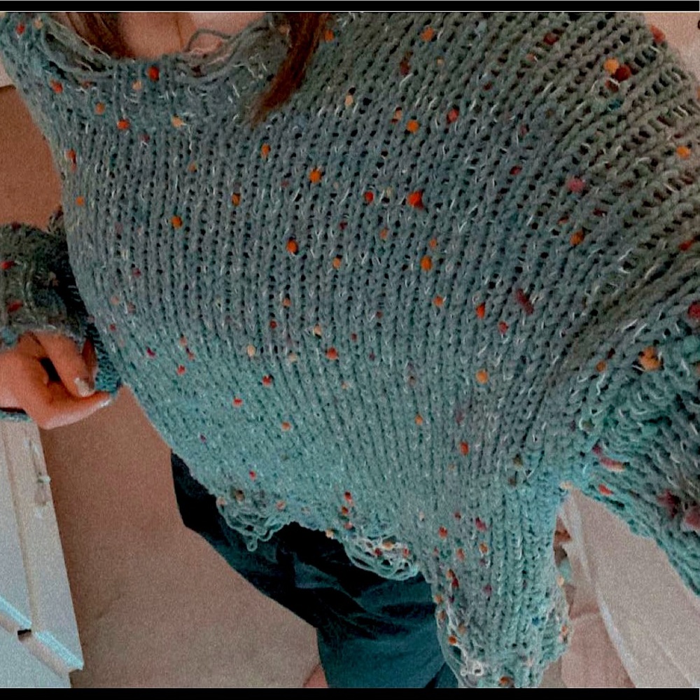 Greenish Blue Ripped Sweater